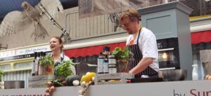 Angela Hartnett OBE and her husband Neil Borthwick at Abergavenny Food Festival